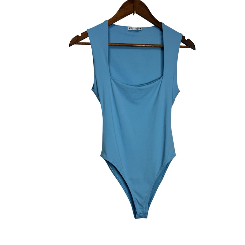 Zara Light Blue Bodysuit Square Neck Small Basic